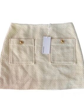 Reformation Cream Bouclé Mini Skirt with Front Pockets